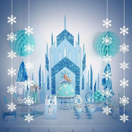 TUPARKA 12 Strings Snowflake Hanging Decorations Frozen Birthday Party Supplies Winter Wonderland Party Decorations White Christmas Snowflake Decorations Snowflake Garland Hanging Decorations