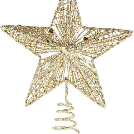 KESYOO Chritmas Glitter Star Tree Topper Exquisite Iron Star Tree Topper Ornament Metal Christmas Tree Decor for Home Bar Xmas Tree Decor(Gold)