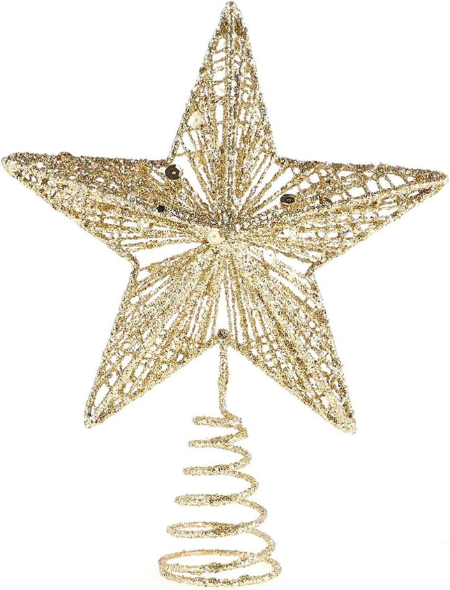 KESYOO Chritmas Glitter Star Tree Topper Exquisite Iron Star Tree Topper Ornament Metal Christmas Tree Decor for Home Bar Xmas Tree Decor(Gold)