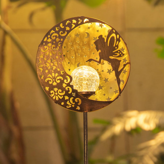 Tryme Fairy Garden Solar Lights Moon Star Glass Globe Pathway Stake Light Metal Fairy Decor Outdoor Decorative Lights Waterproof for Patio, Yard, Lawn