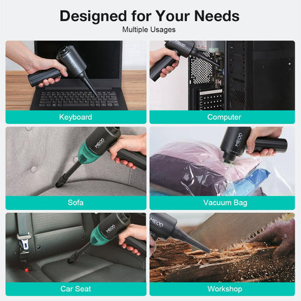 Meco Eleverde Mini Vacuum Cleaner & Compressed Air Duster, Wireless Handheld Vacuum With Brushless Motor 12000Pa High Power And Typec, For Car,Office And Home Cleaning
