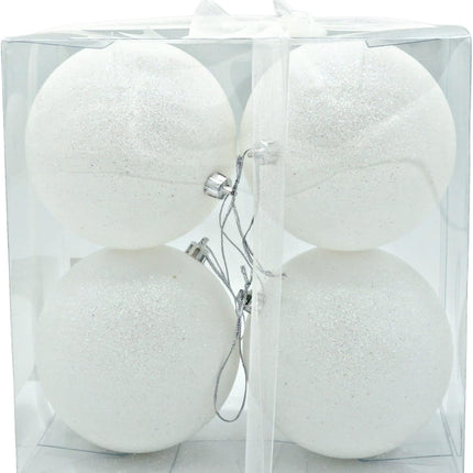 4E's Novelty 4’’ Large Snowball Ornaments (4 Pack) - Iridescent Christmas Ornaments, Sparkly White Christmas Decor, Pre-Strung, Shatterproof, Large Christmas Ornament Balls for Christmas Decoration