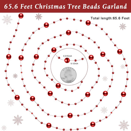 Pangda 65.6 Feet Christmas Tree Beads Garland Plastic Pearl Strands Chain for Christmas Wedding Decoration (Red)