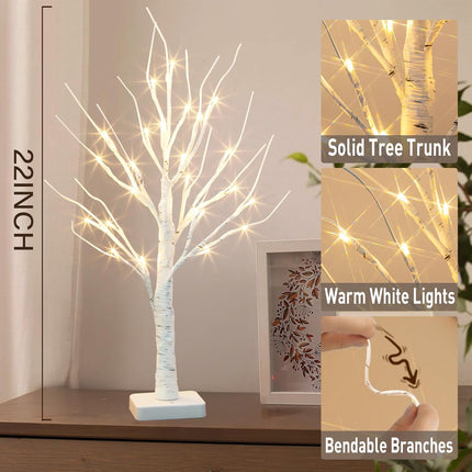 Vanthylit Lighted Birch Tree Battery Powered Tabletop Tree Decorations for Home Mantle Party Christmas Decorations (22 Inch)