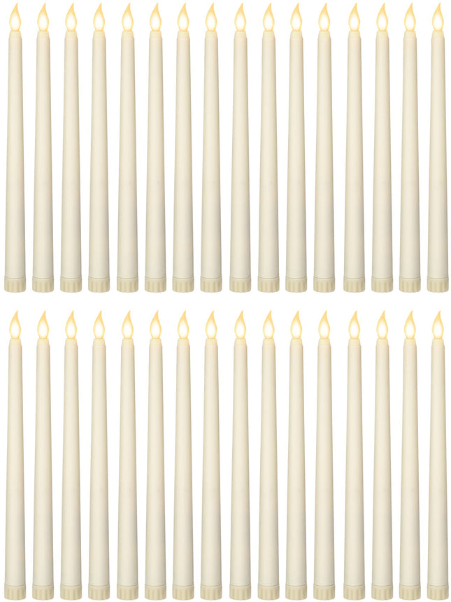 36 Pieces Flameless Taper Candles 11 Inch Flickering Candle Lights Faux LED Candles Battery Operated Candles Electric Fake Candles for Christmas Halloween Birthday Wedding Party Supplies (Ivory)