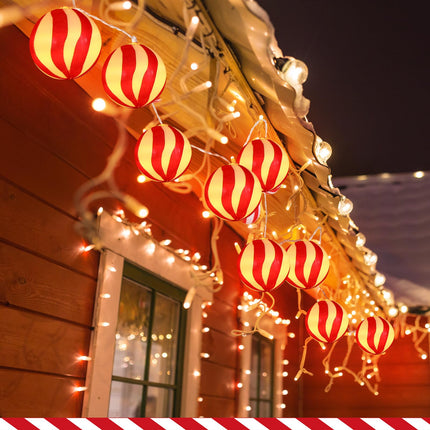 20ft Outdoor Christmas String Lights with 40 Bulbs Red and White Christmas Lights Decorations Christmas Tree Hanging Glitter Candy Ball for Christmas Party Fireplaces Front Door Stairs