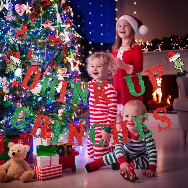Red and Green Merry Christmas Grinches Banner Grinches Christmas Banner Grinches Christmas Decorations Banner for Grinches Christmas Party Supplies Grinchmas Christmas Party Decorations