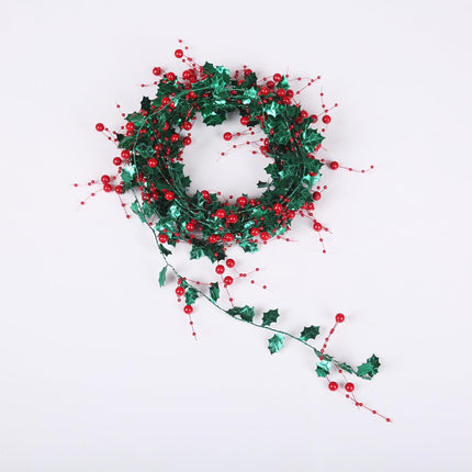 Fanwaoo 16 Feet Christmas Tree Beads Strings Pearl Berry Beads Strands Garland Artificial Green Leave Chain Plastic Beads Roll Christmas Decoration for Wedding Holiday Party Home Indoor Outdoor Green