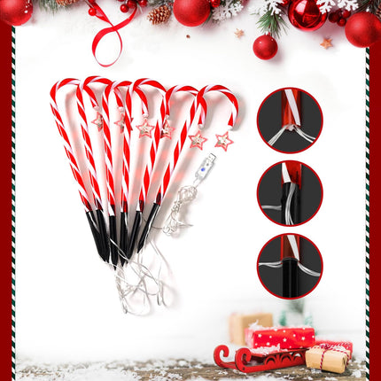 Candy Cane Lights with Red Star and Snowman, Outdoor Christmas Decoration Path Lights,8 Modes-Powered by USB Port (Non-Solar) for Holiday Party Garden Lawn Yard Decor, 12" Total Height, 12 Pack