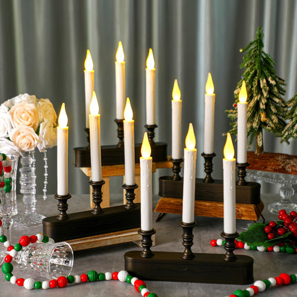 Leinuosen 4 Pack Christmas LED Window Candle 3 Window Candelabra with Black Base Battery Operated Flameless Candle with 8 Hour Timer for Christmas Window Weddings Party Home Decor(Without Battery)