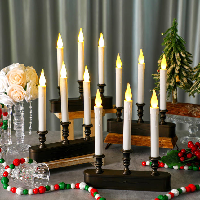 Leinuosen 4 Pack Christmas LED Window Candle 3 Window Candelabra with Black Base Battery Operated Flameless Candle with 8 Hour Timer for Christmas Window Weddings Party Home Decor(Without Battery)