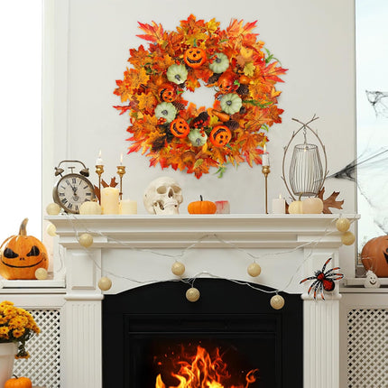 22 Inch Fall Wreath for Front Door Outside, ZOXILEN Pumpkin Wreath with Berries Maple Leaves Pine Cones, Fall Harvest Wreaths Autumn Farmhouse Wreath for Thanksgiving Christmas Indoor Outdoor Decor