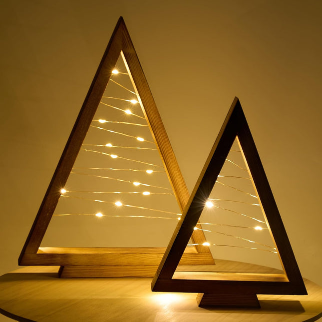 GENMOUS 2 Pcs Wooden Christmas Trees, Small Farmhouse Tabletop Christmas Decor, Triangle Christmas Tree Shaped Decoration for Fireplace Mantel Shelf, Rustic Indoor Bedroom Holiday Decor