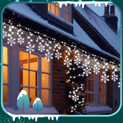2 Pcs Christmas Snowflake Lights Outdoor, 57.4ft 864 LED Snowflake Light with 72 Drops, 8 Mode and Timer Waterproof Connectable Snowflake String Light for Window Eave Yard, Each 28.7ft 432 LED