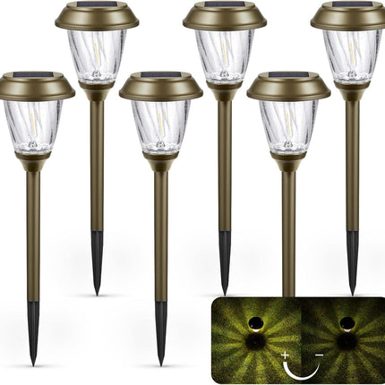 Uniqus Outdoor Solar Lights Waterproof 6 Pack 1025 Lm Led Auto On/Off Glass Solar Lights Outside Yard Garden Driveway Walkway