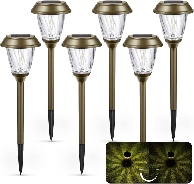 Uniqus Outdoor Solar Lights Waterproof 6 Pack 1025 Lm Led Auto On/Off Glass Solar Lights Outside Yard Garden Driveway Walkway