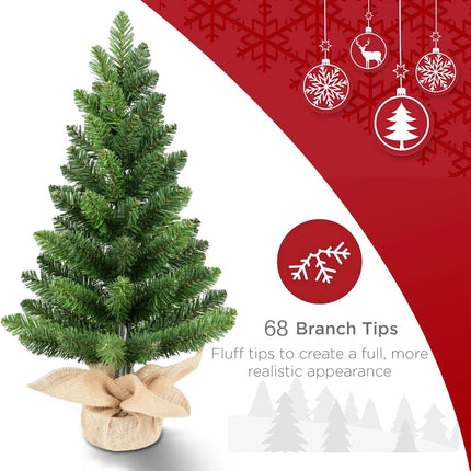 2Pcs Small Christmas Trees, Christmas Decorations Mini Christmas Trees with Cloth Bag Base, Artificial Small Christmas Tree with 68 PVC Branch Tips for Christmas Decor Christmas Party Home Table 2FT