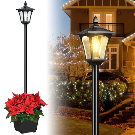 Solar Lamp Post Light, 64" Solar Lights Outdoor Waterproof IP65, Glass Post Lamp Solar Lights with Planter, Anti-Rust Outdoor Lights for Garden Yard Patio Decoration, Warm White