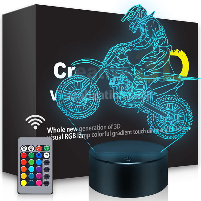 BASSI Dirt Bike 3D Night Light, 16 Colors Changes Remote Control Motorcycle Lamp, LED Dirtbike Decor Toys for Boys Girls Room Birthday Xmas Christmas s for Kids…