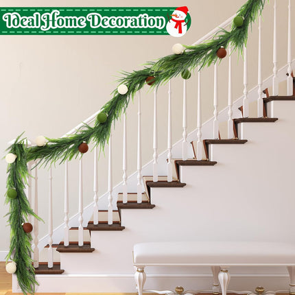 Jutom 5 ft Velvet Christmas Balls Garland Norfolk Pine Garland with Velvet Balls Faux Greenery Garland Pine Garland Artificial Greenery Garland for Christmas Table Fireplace Wall Home Railing Decor