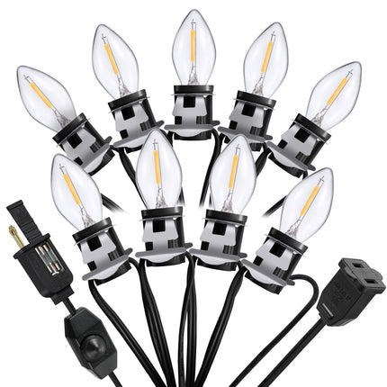 Meonum Accessory Cord with 9 LED Light Bulb, 18ft Christmas Village Lights Cord with Dimmer Switch, C7 Blow Mold Lights for Christmas Village Houses, Halloween Pumpkin Skeleton Crafts Decoration