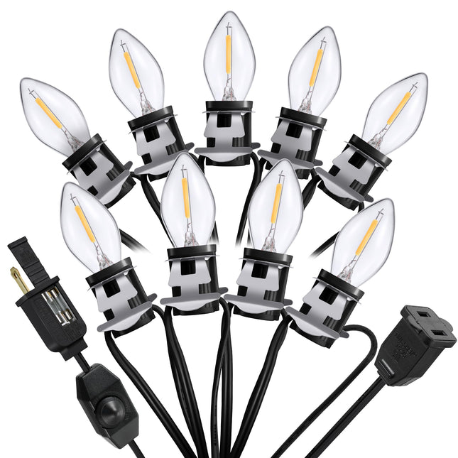 Meonum Accessory Cord with 9 LED Light Bulb, 18ft Christmas Village Lights Cord with Dimmer Switch, C7 Blow Mold Lights for Christmas Village Houses, Halloween Pumpkin Skeleton Crafts Decoration
