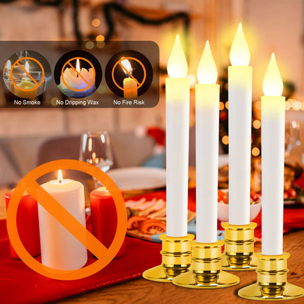 Set of 12 Flameless Candles-Window Candles-LED Battery Operated Candles,with 24 AA Batteries,10-Key Remote and Daily Timer,Window Suction Cups,Gold Removable Holders,Christmas Bow