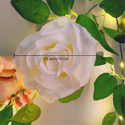 Fielegen Artificial Flower Garland with 20 LED String Lights, 6.56FT Hanging Rose Flower Vine Garland Decoration Lights for Garden Wedding Flower Table Decor Birthday Party Christmas DIY Wreath Decor