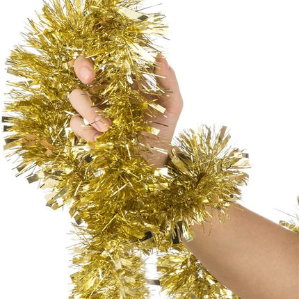 Slideep 32ft Christmas Tinsel Garland, Snowy Sparkly Soft Tinsel Wedding Birthday Party Supplies Ornaments, Christmas Tree Ceiling Hanging Decorations Gold 3.5" Wide