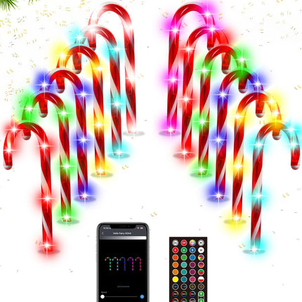 12 Pack Smart Christmas Pathway Lights Outdoor, DIY Chasing Effects Music Sync Timer APP Control RGB Candy Cane Lights, 10'' Outdoor Christmas Decorations for Yard Patio Walkway Garden, NO Extend