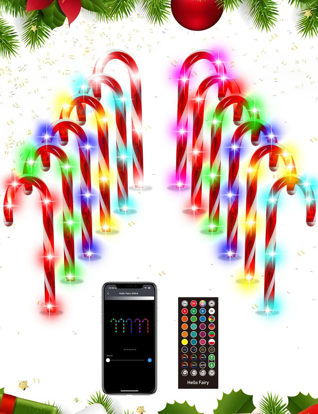 12 Pack Smart Christmas Pathway Lights Outdoor, DIY Chasing Effects Music Sync Timer APP Control RGB Candy Cane Lights, 10'' Outdoor Christmas Decorations for Yard Patio Walkway Garden, NO Extend