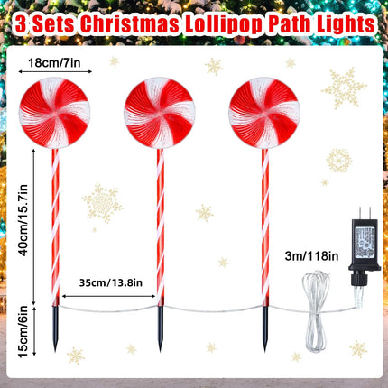 9 Pack Christmas Outdoor Decoration Lollipop Pathway Lights 28.7" Peppermint Candy Cane Walkway Lights 8 Modes Christmas Stake Light for Yard Path Garden Lawn Decor(White Red, White Light)