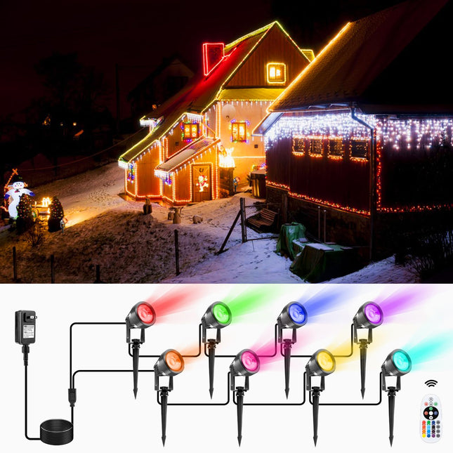 VOLISUN Halloween Landscape Color Changing Spotlights RGB with Transformer 7 Multicolored Hallween Outdoor Uplights Waterproof IP65 for Patio Gate Walkway Pool Garden Yard Driveway 8Pack