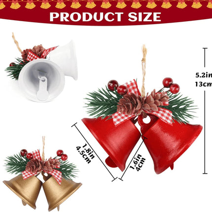 Red Christmas Bells Ornament, Tree Hanging Ornament Metal Jingle Bells for Christmas Decoration Holiday Party Supplies (6Pcs)