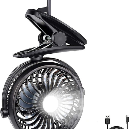 Camping Fan, Clip On Fan With Led Lights And Hook, 4 In 1 Camping Accessories, Rechargeable 2600Mah Battery/Usb Operated Personal