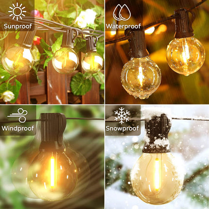 Outdoor String Lights,55FT Shatterproof LED Patio Lights with 30 Dimmable Plastic G40 Bulbs,2200K Waterproof Hanging Lights String,Connectable Outside Lights for Backyard,Cafe,Porch,Deck,E12 Base