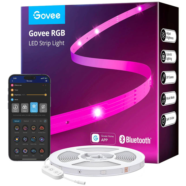 Govee 100ft LED Strip Lights, Bluetooth RGB Christmas LED Lights with App Control, 64 Scenes and Music Sync LED Strip Lighting for Bedroom, Living Room, Party, ETL Listed Adapter, Works with Alexa