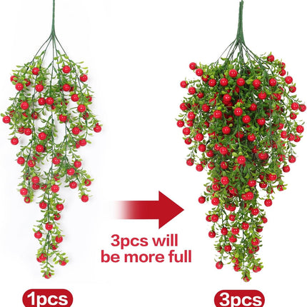 RECUTMS Artificial Hanging Berry Garland 2.3FT Red Berry Garland with Leaves Artificial Christmas Berry Wall Decorations Indoor Home Mantel Decor Outdoor Courtyard Thanksgiving Decoration (Red)