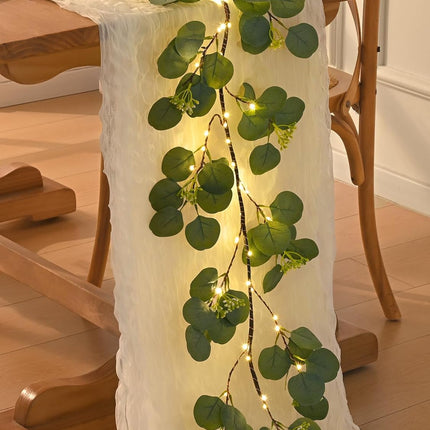 Waipfaru Christmas Decoration Indoor - 6FT Eucalyptus Garland with Timer, Artificial Christmas Greenery Cedar Tree Garland for Mantle Fireplace Outdoor Xmas Decor (Eucalyptus)