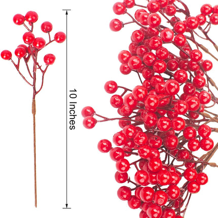Grunyia 20 Pack Christmas Artificial Red Berry Stems Fake Holly Berry Pick for Christmas Tree Decorations DIY Crafts Xmas Ornaments Wedding Holiday Home Decor