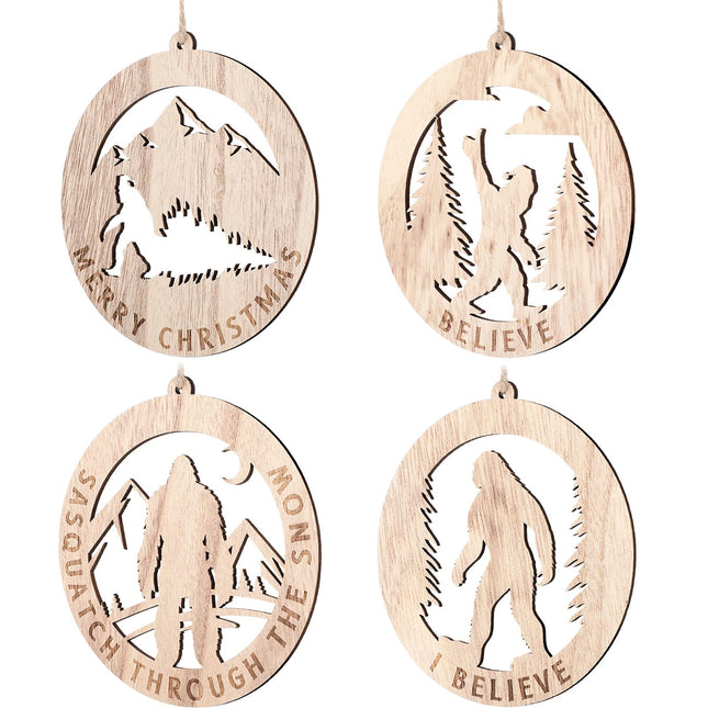 8 Pcs Bigfoot Christmas Ornament Bigfoot Sasquatch Christmas Tree Ornament Bigfoot s Wooden Sasquatch Sign Hanging Christmas Tree Decor Funny Christmas Tree Decoration for Home