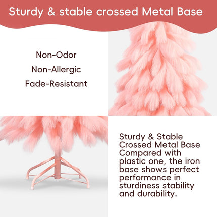 Romantic season Handcrafted 4FT Pink Christmas Tree, Premium Fiber Holiday Xmas Tree Branch Tips & Metal Foldable Stand for Home, Office, Party Decoration