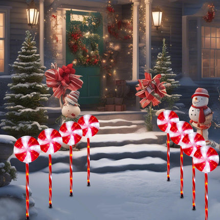 BRIGHTDECK Christmas Solar Pathway Lights, 27" Set of 4 Lollipops Peppermint Stake Lights, Candy Cane Lights with 8 Modes, Outdoor Christmas Decoration for Walkway, Yard, Pathway, Patio (4pcs