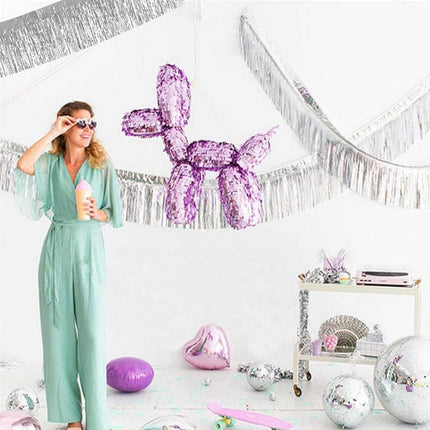 6 Pack 10 Feet Silver Foil Fringe Garland Metallic Tinsel Streamers Banner Wall Hanging Curtain Backdrop Banner for Parade Floats, Valentine's Day, Wedding, Birthday, Mardi Gras Party Decorations