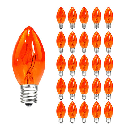 25 Pack C7 Replacement Bulbs, 5W Orange Light Bulbs, Halloween Christmas Light Bulbs for Outdoor String Lights Patio Wedding Decor, E12 Candelabra Base, Incandescent Night Lights