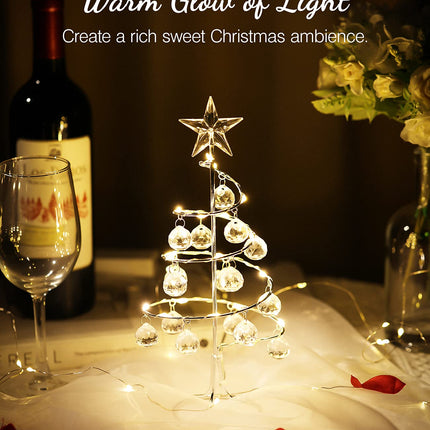 Lewondr Christmas Tree Lamp, 11 Inch Battery/USB Powered Crystal Spiral Christmas Tree Lava Lamp with Star Topper, Christmas Tree Light with Metal Stand Acrylic Balls for Home Bedroom Xmas, Silver