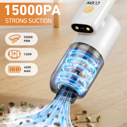 Handheld Car Vacuum Cleaner, 4 In 1 Vacuum Cleaner 15000Pa, 180° Rotatable 120W Power Car Vacuum Cleaner With Led Light And Nozzles For Car, Home