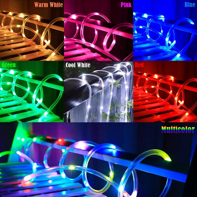 RUICHEN Solar Rope Lights Outdoor String Lights, 16.5 Ft 50 LED Tube Light Waterproof Copper Wire Fairy Lights for Garden Fence Yard Christmas Wedding Party (Cool White)