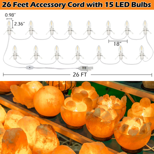 2 Pack Accessory Cord with LED Light Bulb C7 Cord Clip Christmas Village Lights with Double Spare Fuse Blow Mold String Lights Decoration for Xmas Village House Pumpkin Crafts Holiday Decor (15 LED)