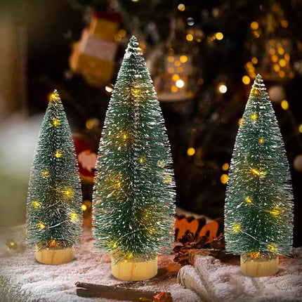 3 PCS Bottle Brush Christmas Trees with Lights, Mini Tabletop Christmas Tree for Christmas Decorations Indoor, Desktop Miniature Pine Tree Xmas Holiday Decor